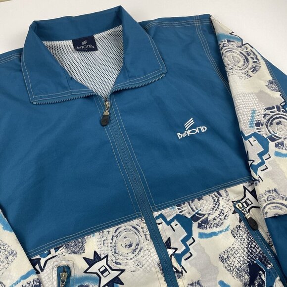 Beyond Clothing Windbreaker Men’s L Vented Lightweight Rope Hem Aztec Full Zip - Picture 1 of 12